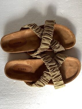 Staud Michel Slide Fennel Cashew Ruched Crisscross Sandals Size 39